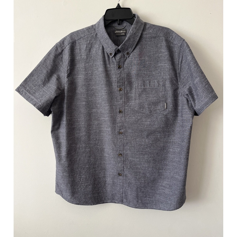 Eddie Bauer Men's 2XL Gray Textured Button Shirt Casual Travel Hiking Outdoor